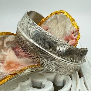 Navajo Ben Begay Sterling Silver Feather Cuff Bracelet 6–7” Adjustable NWT